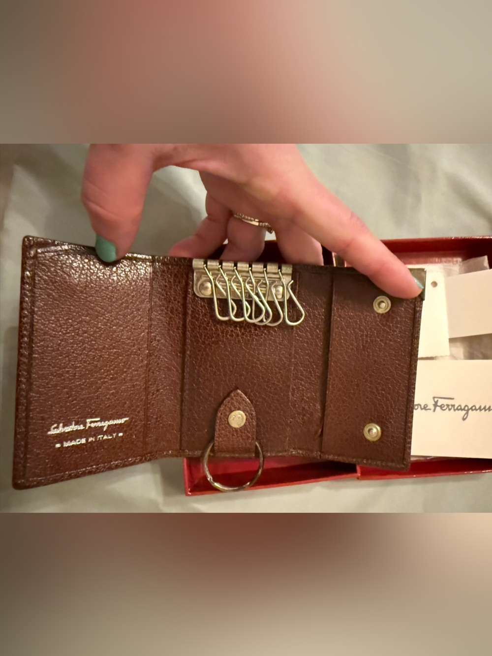 Salvatore Ferragamo Brown Leather Wallet & Keys